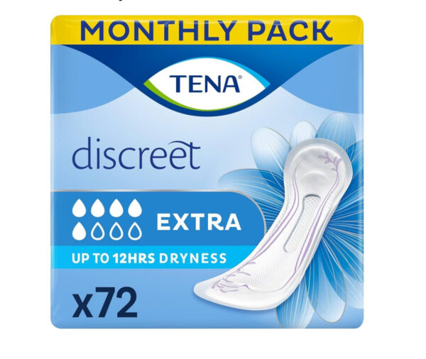 TENA Discreet Extra, 72 Incontinence Pads (12 x 6 packs)