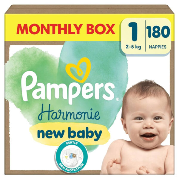 Pampers Harmonie Size 1 Nappies – 180 Pack (2kg-5kg)